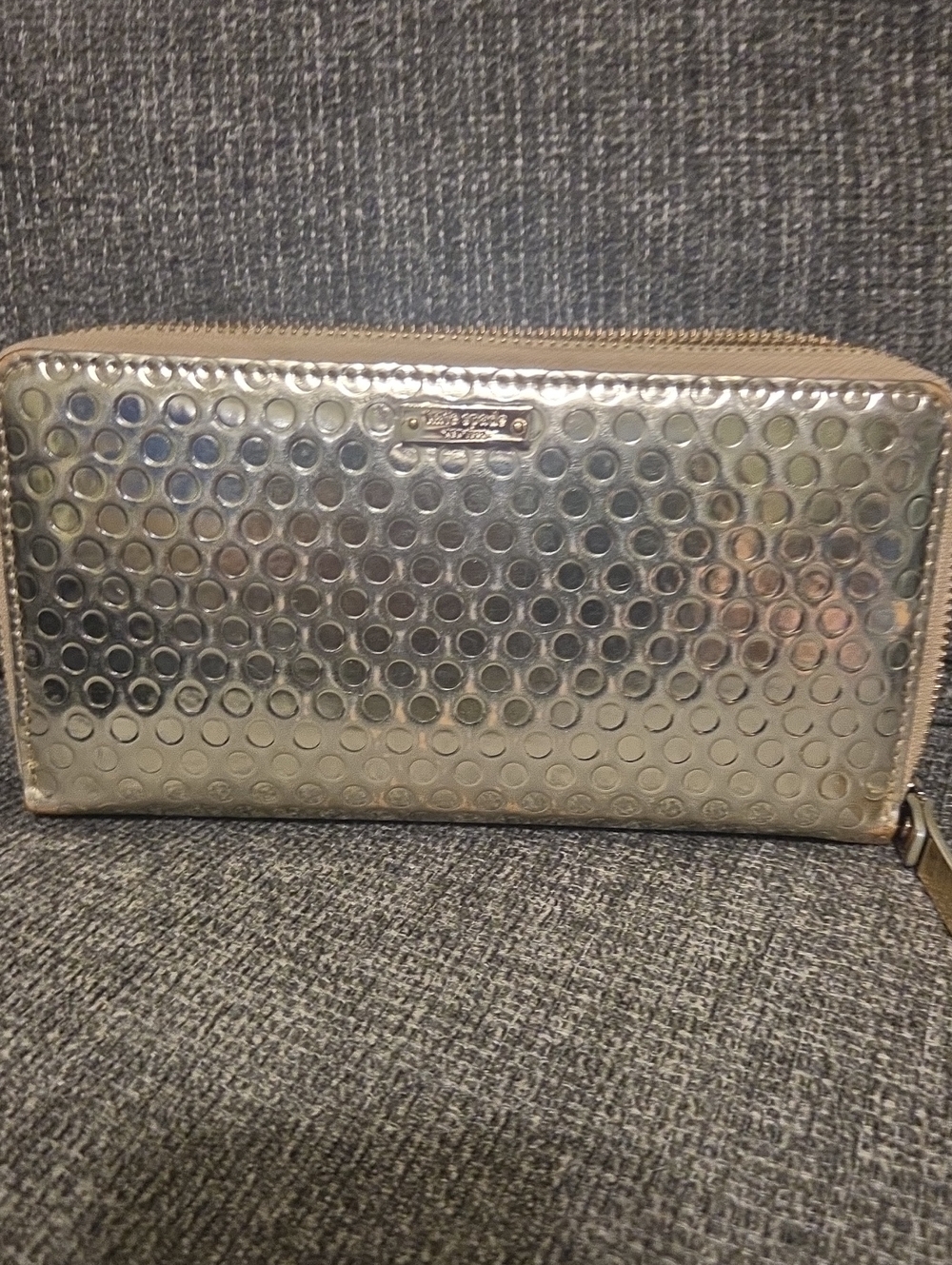kate spade Metallic Silver Dot-Embossed Zip Wallet